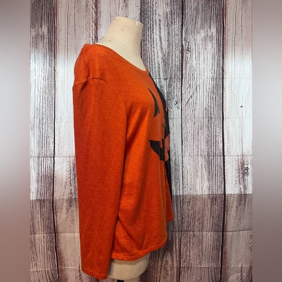 CELEBRATE HALLOWEEN | WOMENS COLORBLOCK LONG SLEEVE SCOOP NEVK PUMPKIN SHIRT - Picture 6 of 6